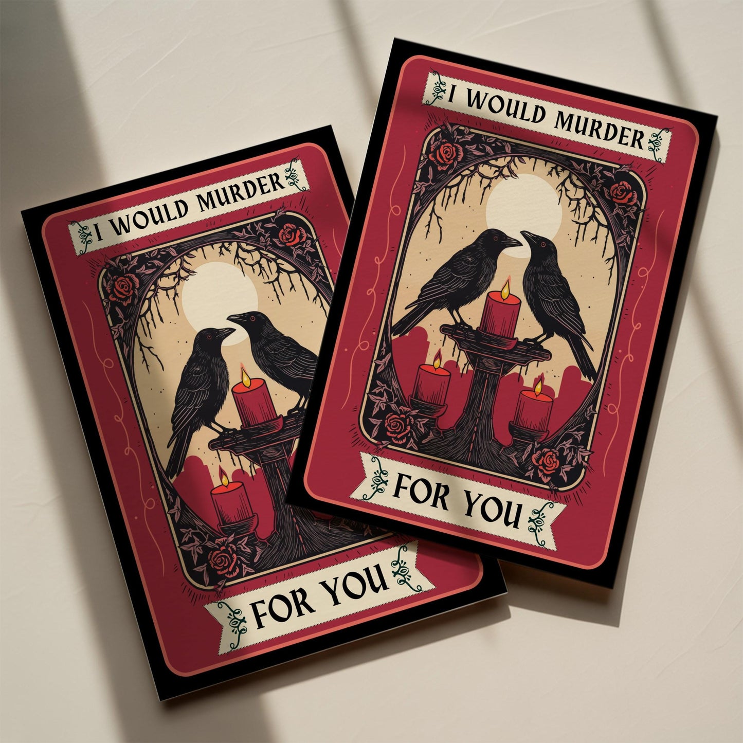Gothic Valentine's Day Cards Pack of 10 - Alternative Dark Goth Valentines - because a group of crows is called a "murder of crows"