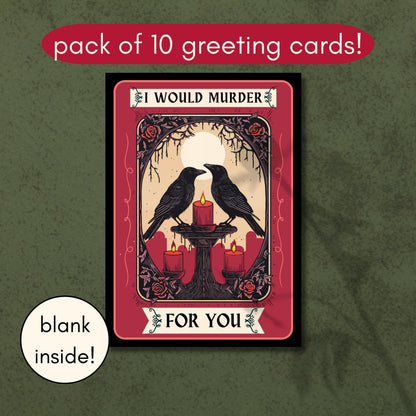 Gothic Valentine's Day Cards Pack of 10 - Alternative Dark Goth Valentines - because a group of crows is called a "murder of crows"