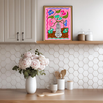 Soft Surreal Eye Flower Print – Pink Trippy Maximalist Wall Art Dopamine Vase Poster Funky Retro Decor Dopamine Aesthetic Eyeball Art