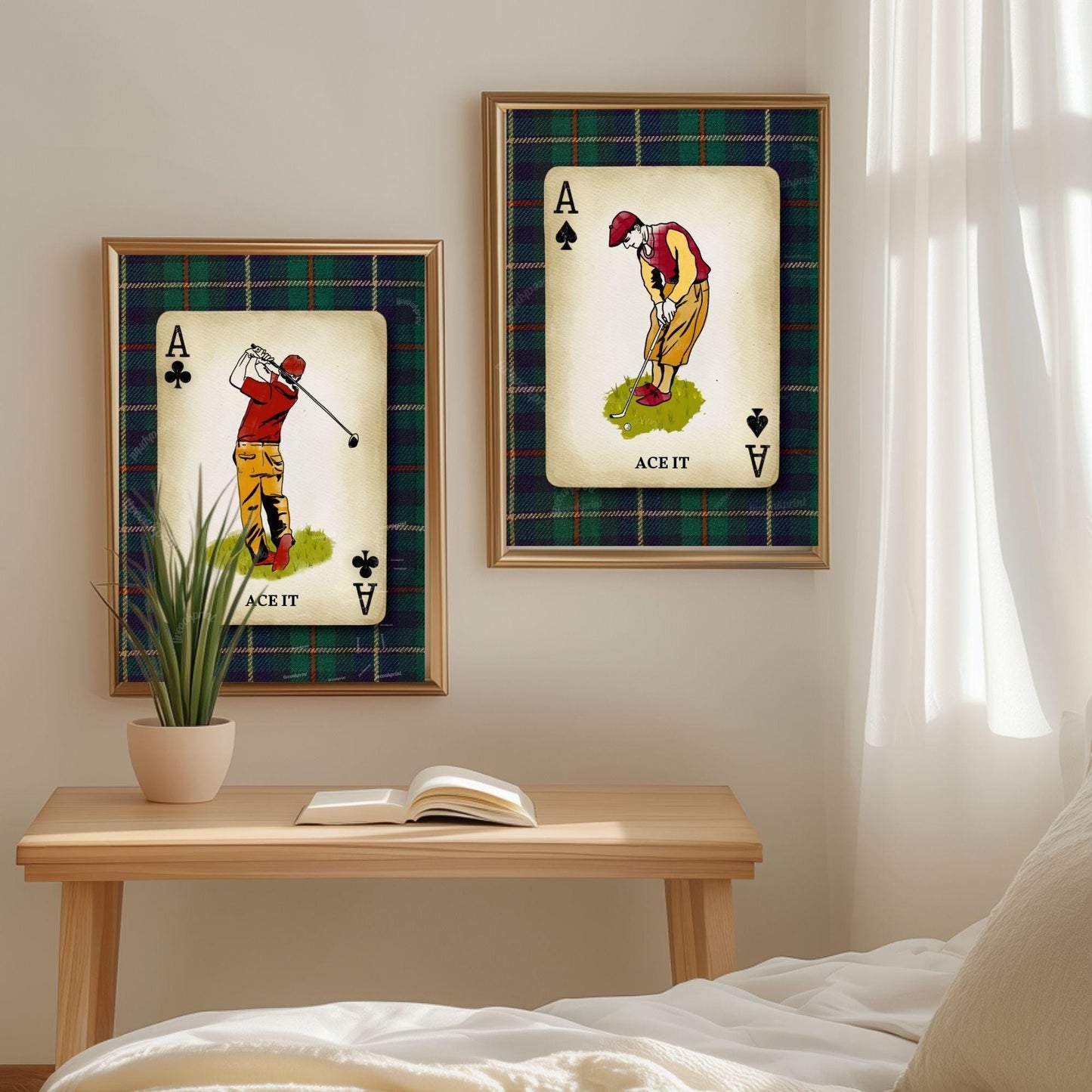 Set of Two Golf Art Prints – Retro Golfer Playing Card Wall Art Classic Golf Decor for Men’s Office Golf Gift for Husband Dad or Grandpa