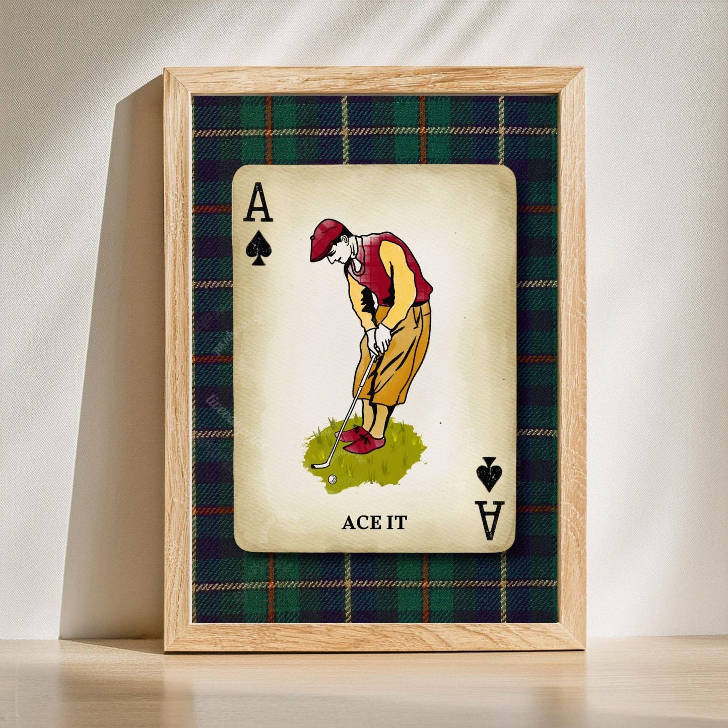 Set of Two Golf Art Prints – Retro Golfer Playing Card Wall Art Classic Golf Decor for Men’s Office Golf Gift for Husband Dad or Grandpa