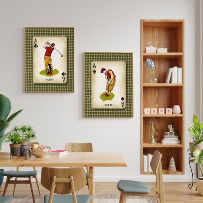 Set of Two Golf Prints For Wall – Vintage Golf Playing Card Wall Art Scotish Golf Decor Men’s Office Golf Gift for Husband Golfing Grandpa