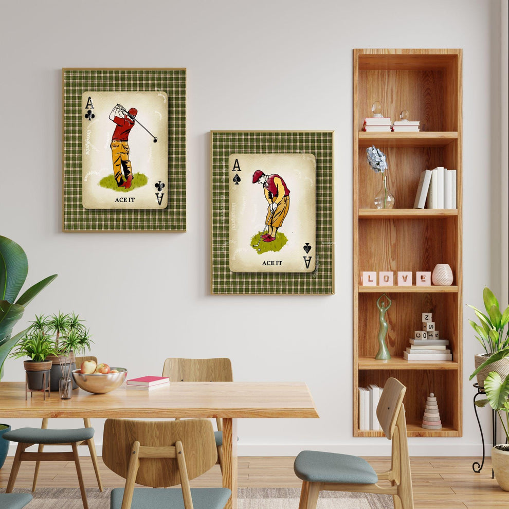 Set of Two Golf Prints For Wall – Vintage Golf Playing Card Wall Art Scotish Golf Decor Men’s Office Golf Gift for Husband Golfing Grandpa