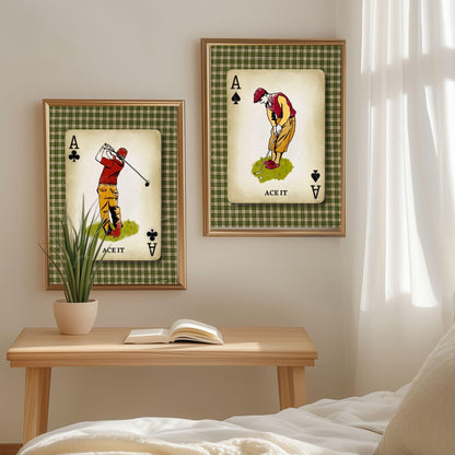Set of Two Golf Prints For Wall – Vintage Golf Playing Card Wall Art Scotish Golf Decor Men’s Office Golf Gift for Husband Golfing Grandpa