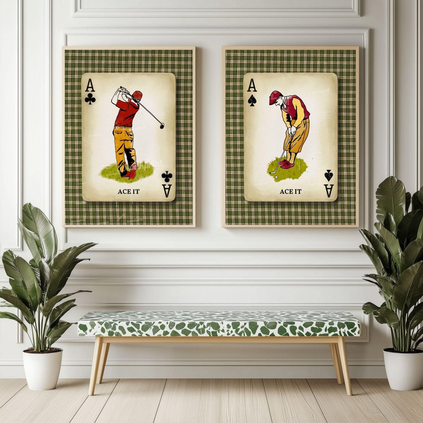 Set of Two Golf Prints For Wall – Vintage Golf Playing Card Wall Art Scotish Golf Decor Men’s Office Golf Gift for Husband Golfing Grandpa