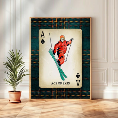 Retro Ski Illustration Wall Art - Vintage Ski Print Ski WallDecor Skier Gift Idea Skiing Artwork Winter Wall Art Ski Lodge Decor