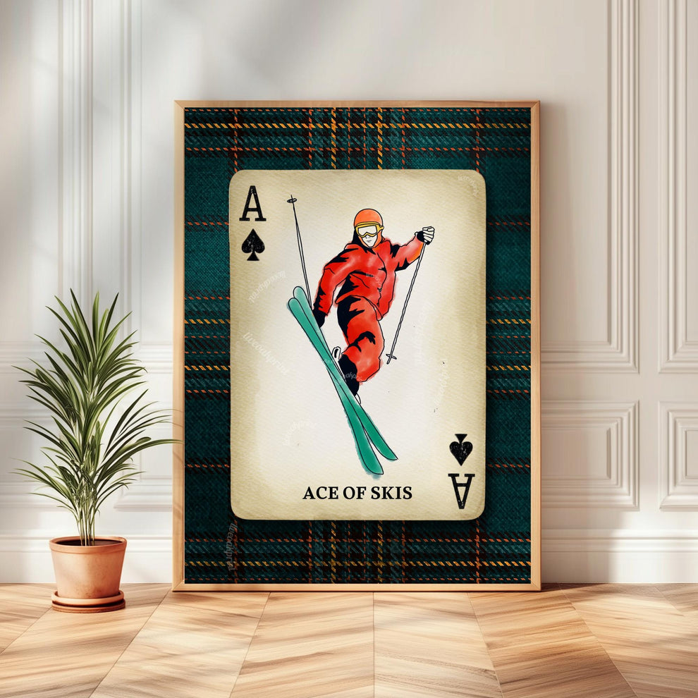 Retro Ski Illustration Wall Art - Vintage Ski Print Ski WallDecor Skier Gift Idea Skiing Artwork Winter Wall Art Ski Lodge Decor
