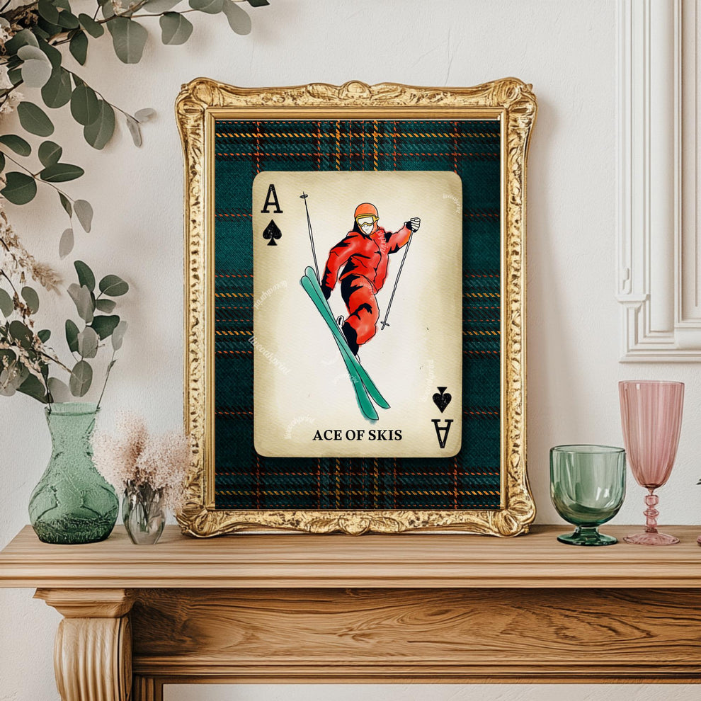 Retro Ski Illustration Wall Art - Vintage Ski Print Ski WallDecor Skier Gift Idea Skiing Artwork Winter Wall Art Ski Lodge Decor