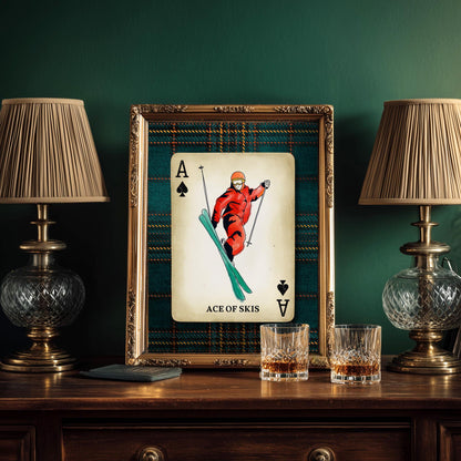Retro Ski Illustration Wall Art - Vintage Ski Print Ski WallDecor Skier Gift Idea Skiing Artwork Winter Wall Art Ski Lodge Decor