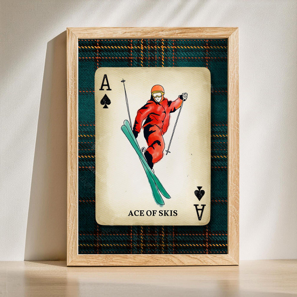 Set of Two Retro Ski Art Prints - Ace Of Skis Wall Art Skiing Wall Decor Apres Ski Aesthetic Ski Lodge Decor Winter Wall Art Gift for Skiers