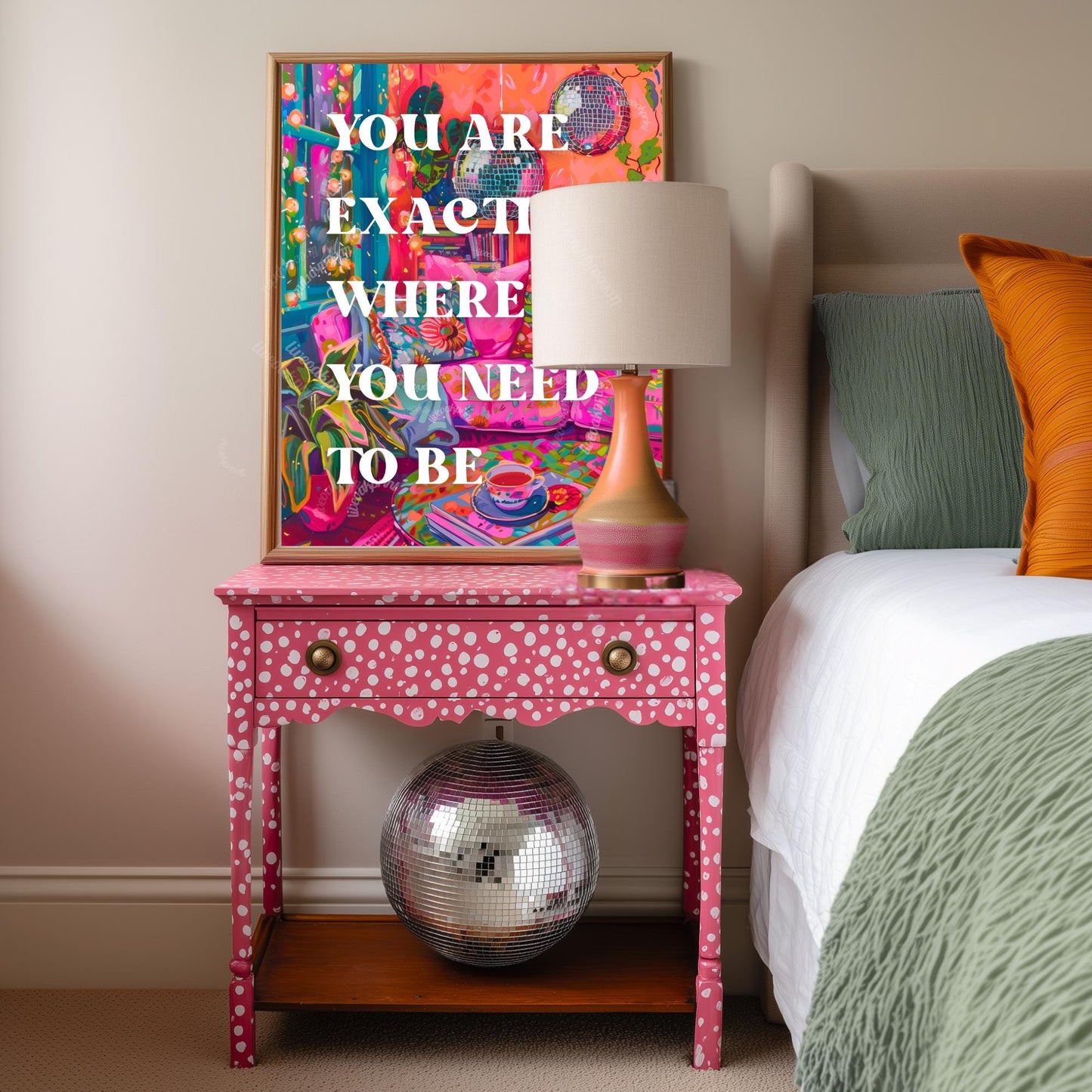 You Are Exactly Where You Need To Be Art Print - Cozy Colorful Living Room Print Disco Wall Art