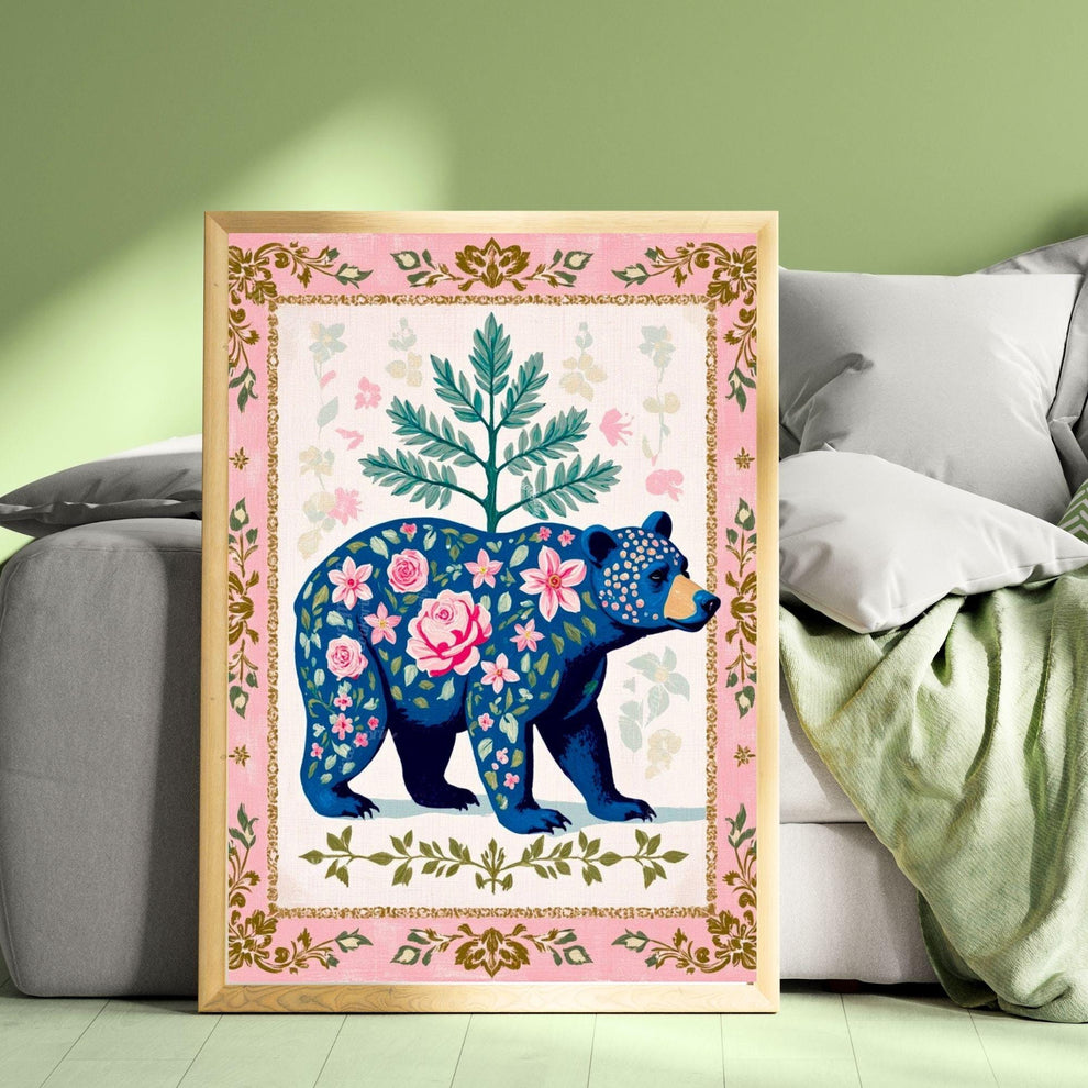 Bear Wall Decor - Boho Bear Art Print Modern Rustic Wall Decor Modern Cabin Wall Art Woodland Animal Nursery Print Pink and Blue Bear Art