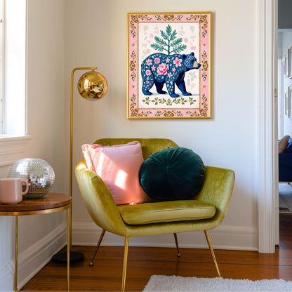 Bear Wall Decor - Boho Bear Art Print Modern Rustic Wall Decor Modern Cabin Wall Art Woodland Animal Nursery Print Pink and Blue Bear Art