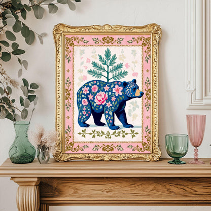 Bear Wall Decor - Boho Bear Art Print Modern Rustic Wall Decor Modern Cabin Wall Art Woodland Animal Nursery Print Pink and Blue Bear Art