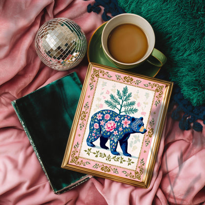 Bear Wall Decor - Boho Bear Art Print Modern Rustic Wall Decor Modern Cabin Wall Art Woodland Animal Nursery Print Pink and Blue Bear Art