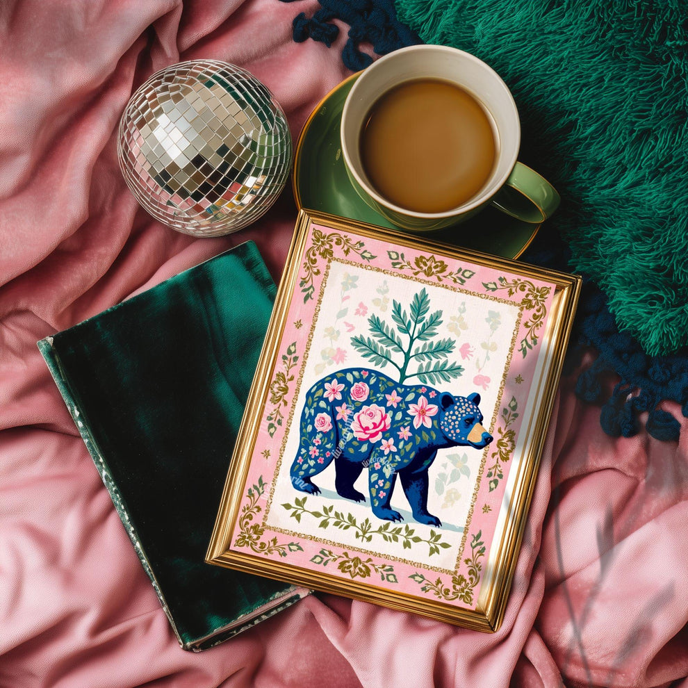 Bear Wall Decor - Boho Bear Art Print Modern Rustic Wall Decor Modern Cabin Wall Art Woodland Animal Nursery Print Pink and Blue Bear Art