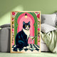 Tuxedo Cat Martini Art Print – Grandmacore Bar & Bathroom Wall Decor, Pink Floral Cat Illustration, Cat Lover Gift