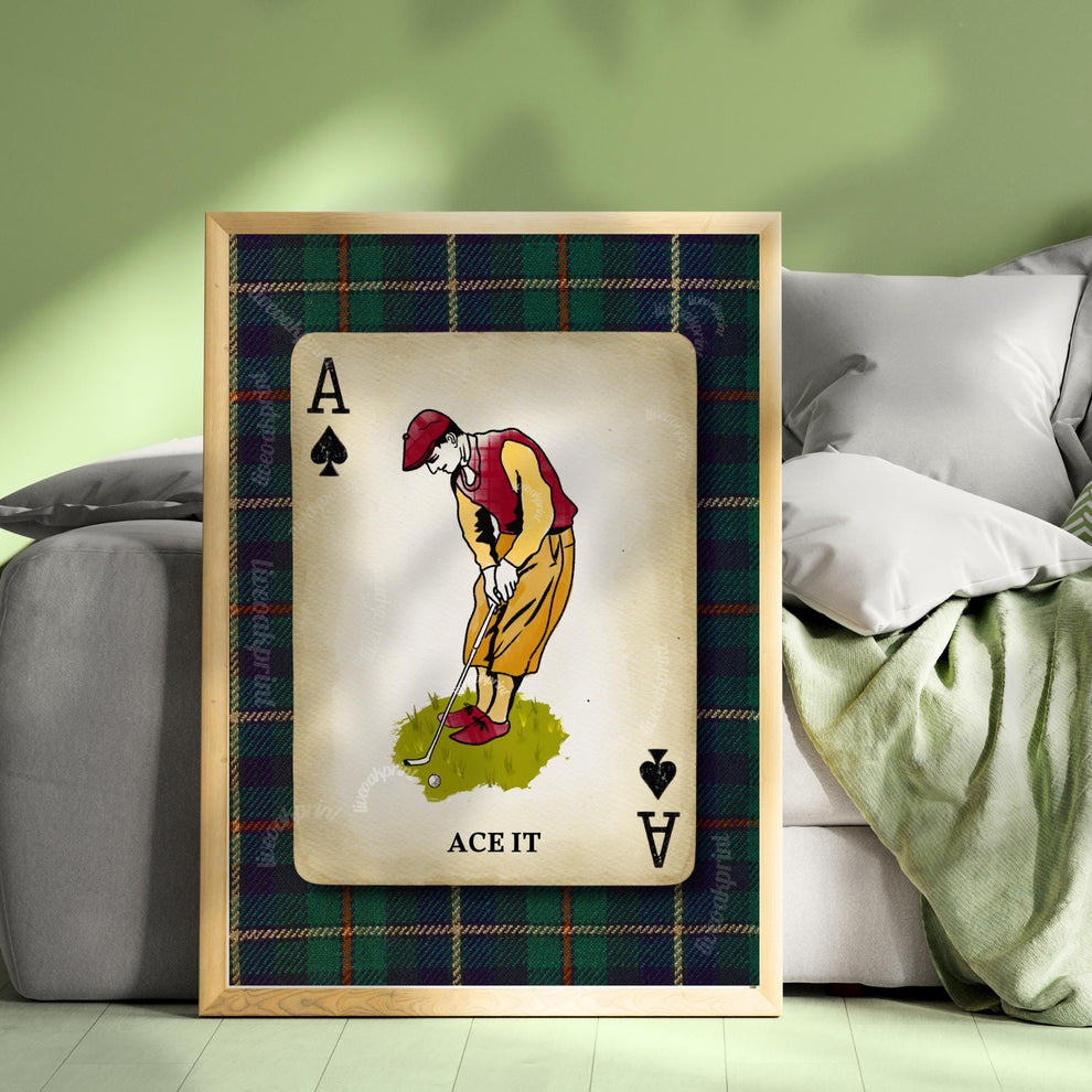 Vintage Golf Wall Art Print – Golf Prints For Wall Playing Card Wall Decor Golf Art Office Masculine Wall Art For Man Golf Gift Valentine's