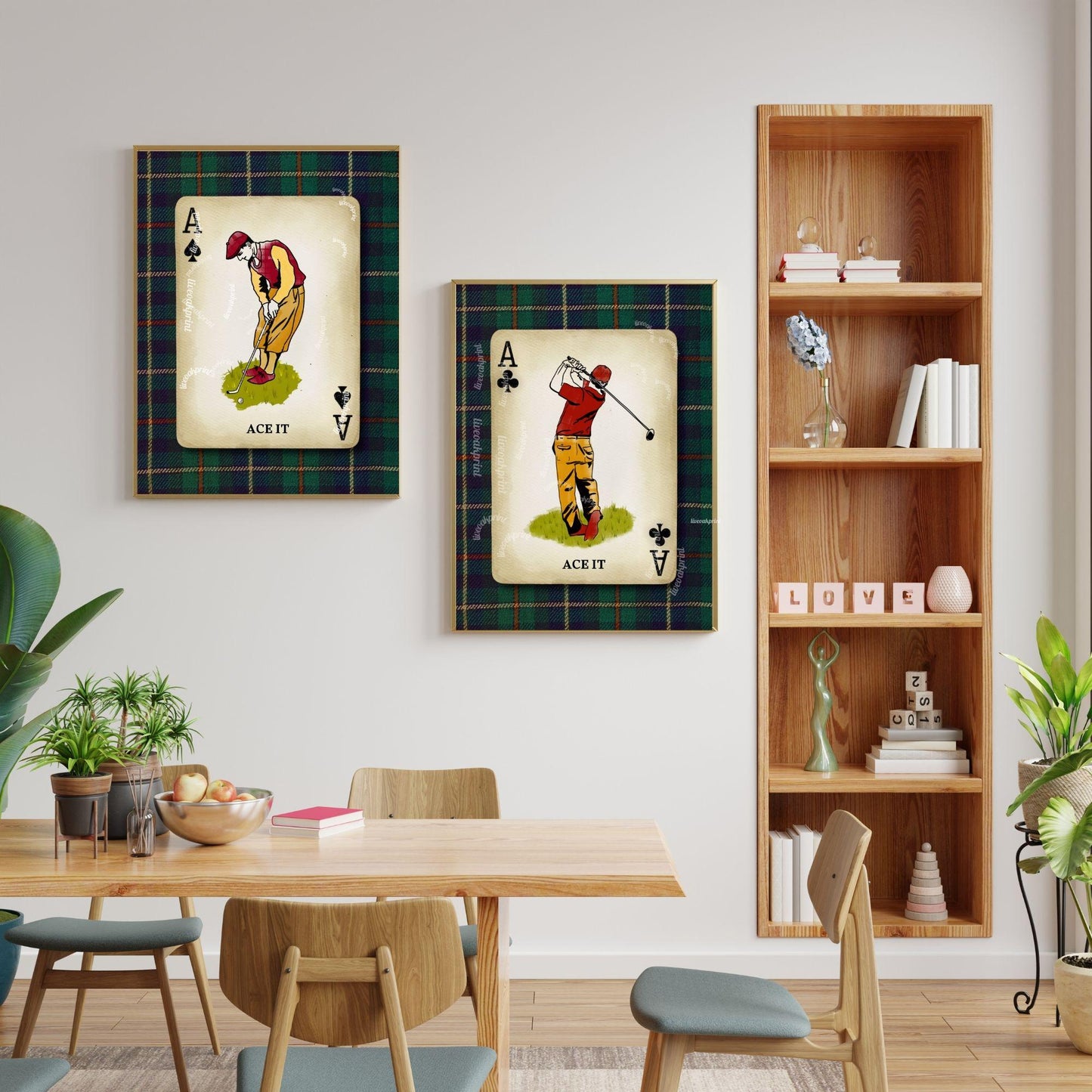 Set of Two Golf Art Prints – Retro Golfer Playing Card Wall Art Classic Golf Decor for Men’s Office Golf Gift for Husband Dad or Grandpa