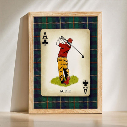 Set of Two Golf Art Prints – Retro Golfer Playing Card Wall Art Classic Golf Decor for Men’s Office Golf Gift for Husband Dad or Grandpa