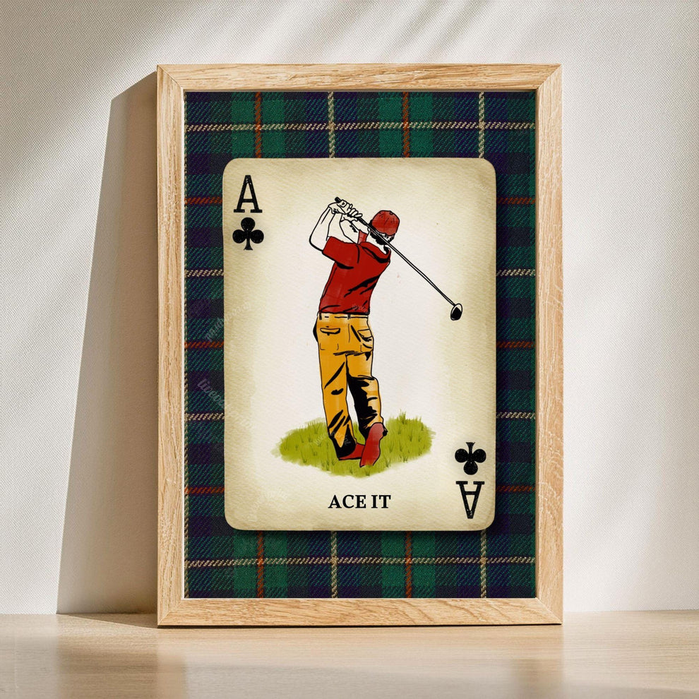 Set of Two Golf Art Prints – Retro Golfer Playing Card Wall Art Classic Golf Decor for Men’s Office Golf Gift for Husband Dad or Grandpa