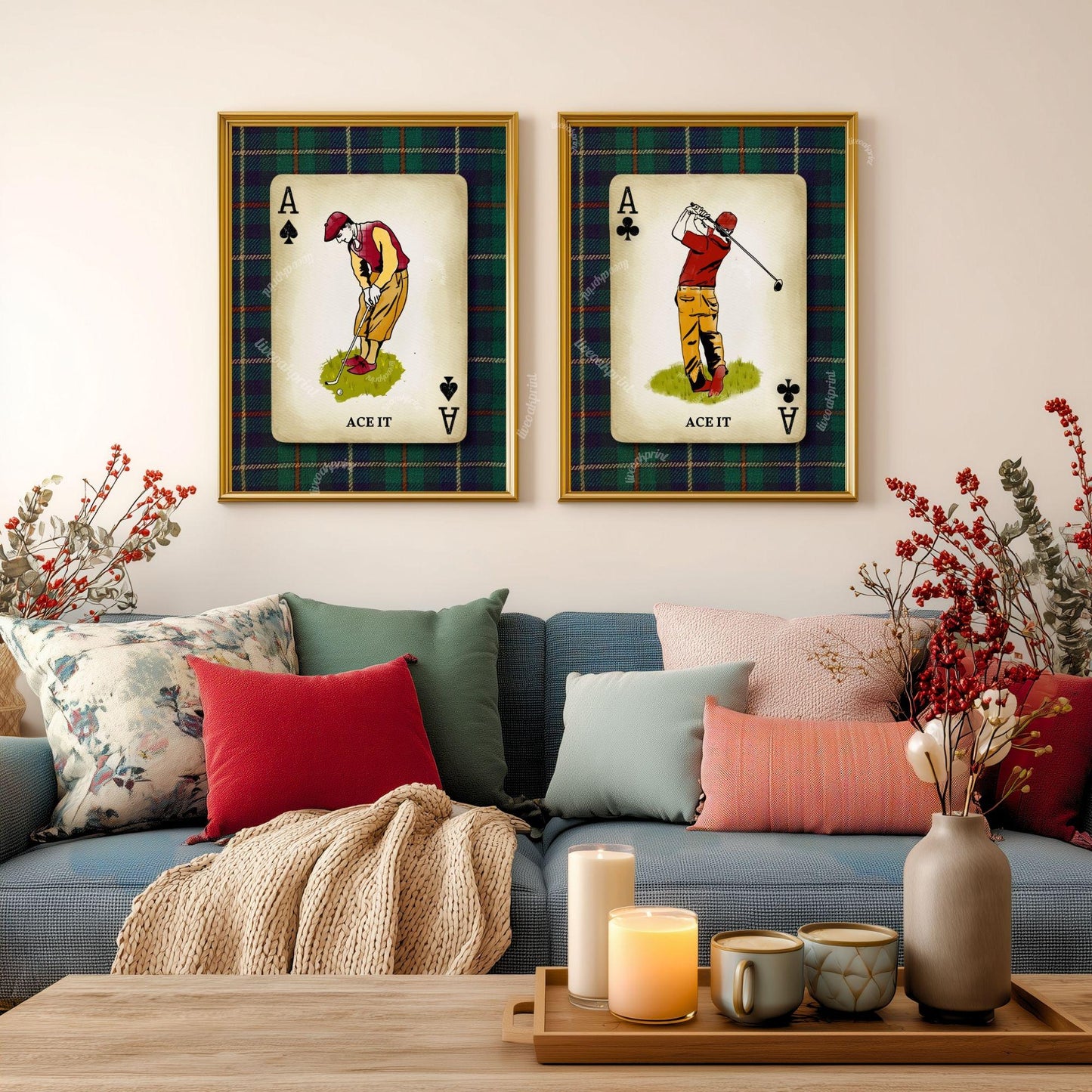 Set of Two Golf Art Prints – Retro Golfer Playing Card Wall Art Classic Golf Decor for Men’s Office Golf Gift for Husband Dad or Grandpa