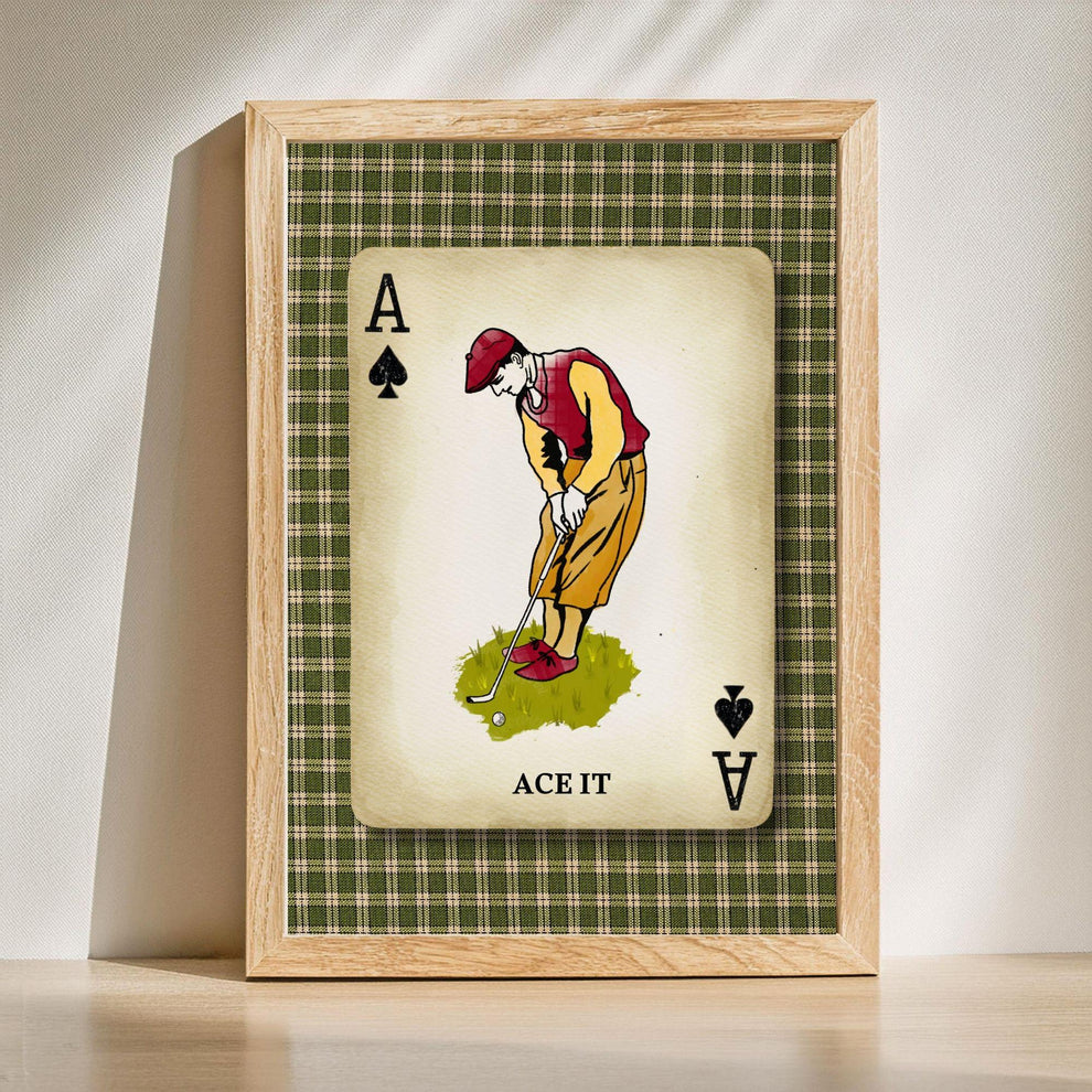 Set of Two Golf Prints For Wall – Vintage Golf Playing Card Wall Art Scotish Golf Decor Men’s Office Golf Gift for Husband Golfing Grandpa