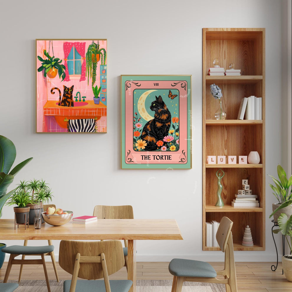 Tortie Cat In A Sink Print - Tortoiseshell Cat Bathroom Art Cat Art Print For Powder Room Half Bath Wall Art Ideas Tortie Art Polka Dots