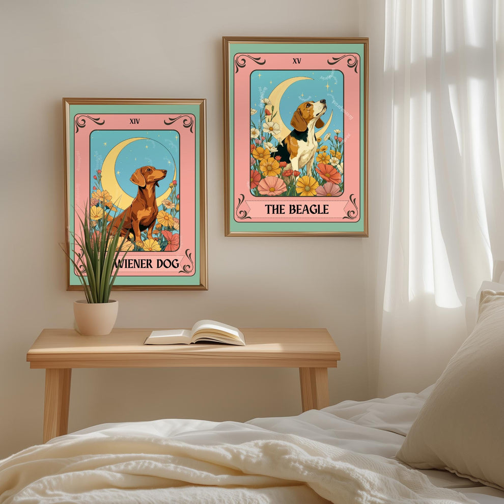 Beagle Art Print Tarot Card – Boho Dog Print Eclectic Wall Decor Hound Gift