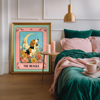 Beagle Art Print Tarot Card – Boho Dog Print Eclectic Wall Decor Hound Gift