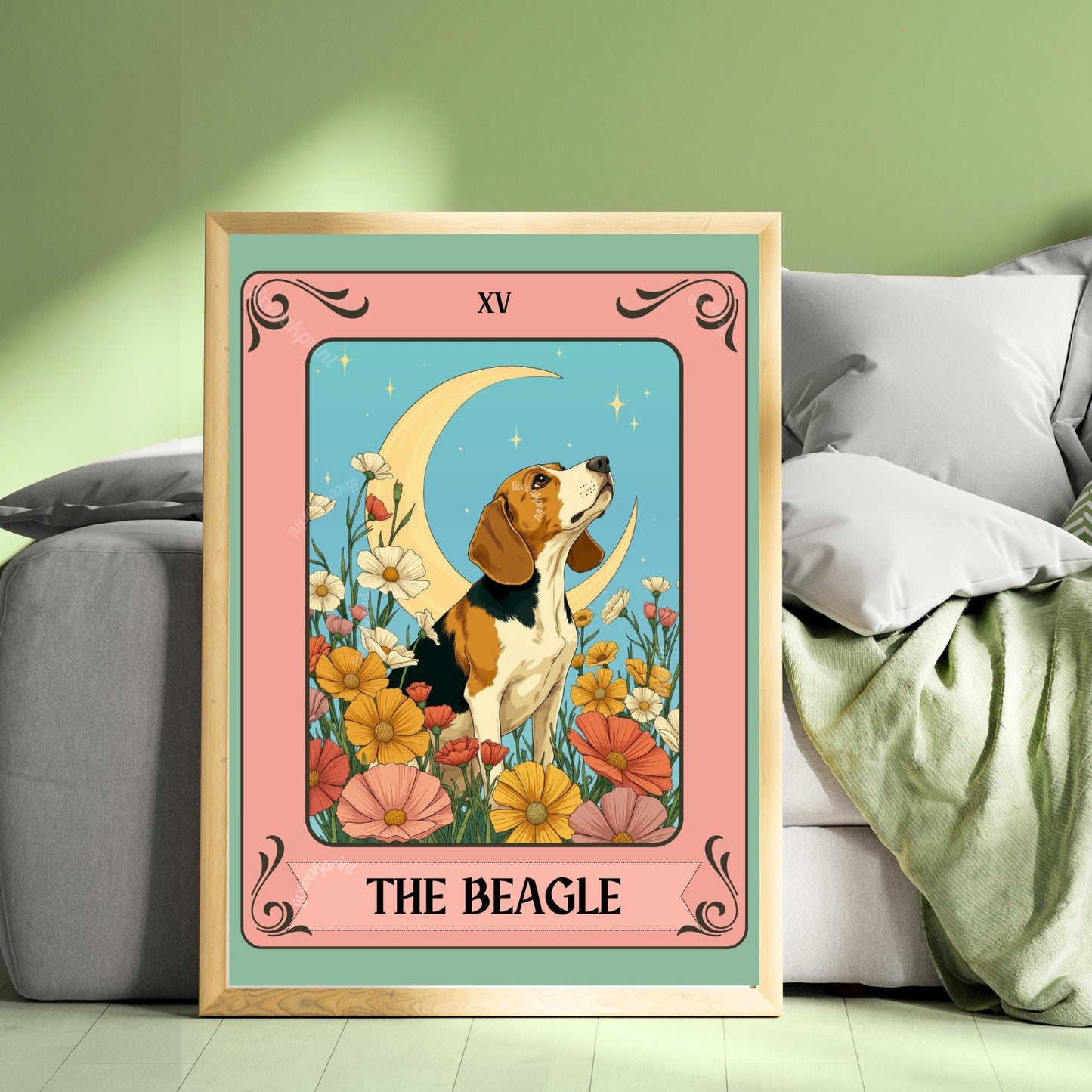Beagle Art Print Tarot Card – Boho Dog Print Eclectic Wall Decor Hound Gift