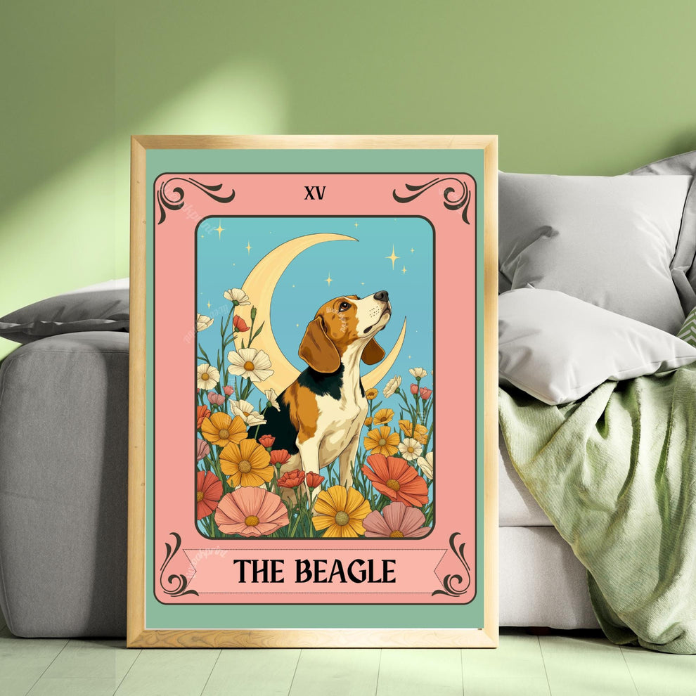 Beagle Art Print Tarot Card – Boho Dog Print Eclectic Wall Decor Hound Gift