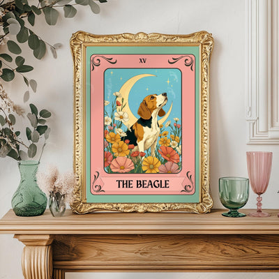 Beagle Art Print Tarot Card – Boho Dog Print Eclectic Wall Decor Hound Gift
