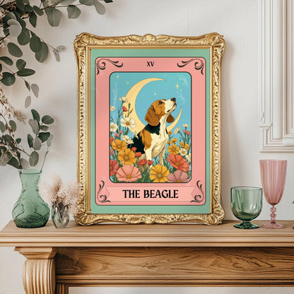 Beagle Art Print Tarot Card – Boho Dog Print Eclectic Wall Decor Hound Gift