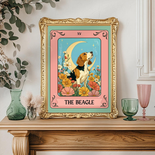 Beagle Art Print Tarot Card – Boho Dog Print Eclectic Wall Decor Hound Gift