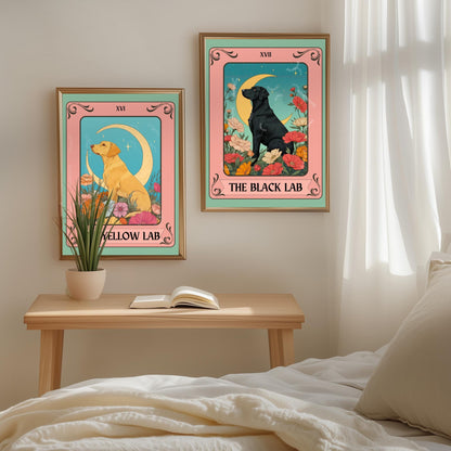 Black Lab Print Tarot Card – Boho Labrador Retriever Print Wall Decor Dog Owner Gift