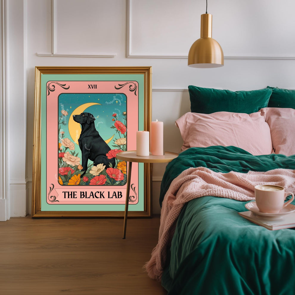 Black Lab Print Tarot Card – Boho Labrador Retriever Print Wall Decor Dog Owner Gift