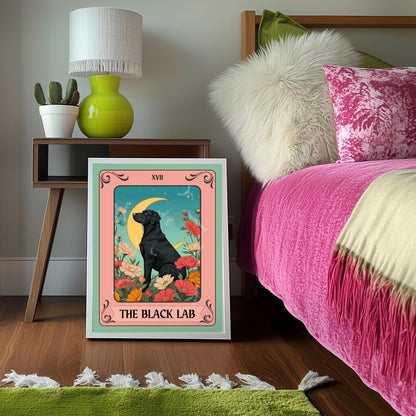Black Lab Print Tarot Card – Boho Labrador Retriever Print Wall Decor Dog Owner Gift