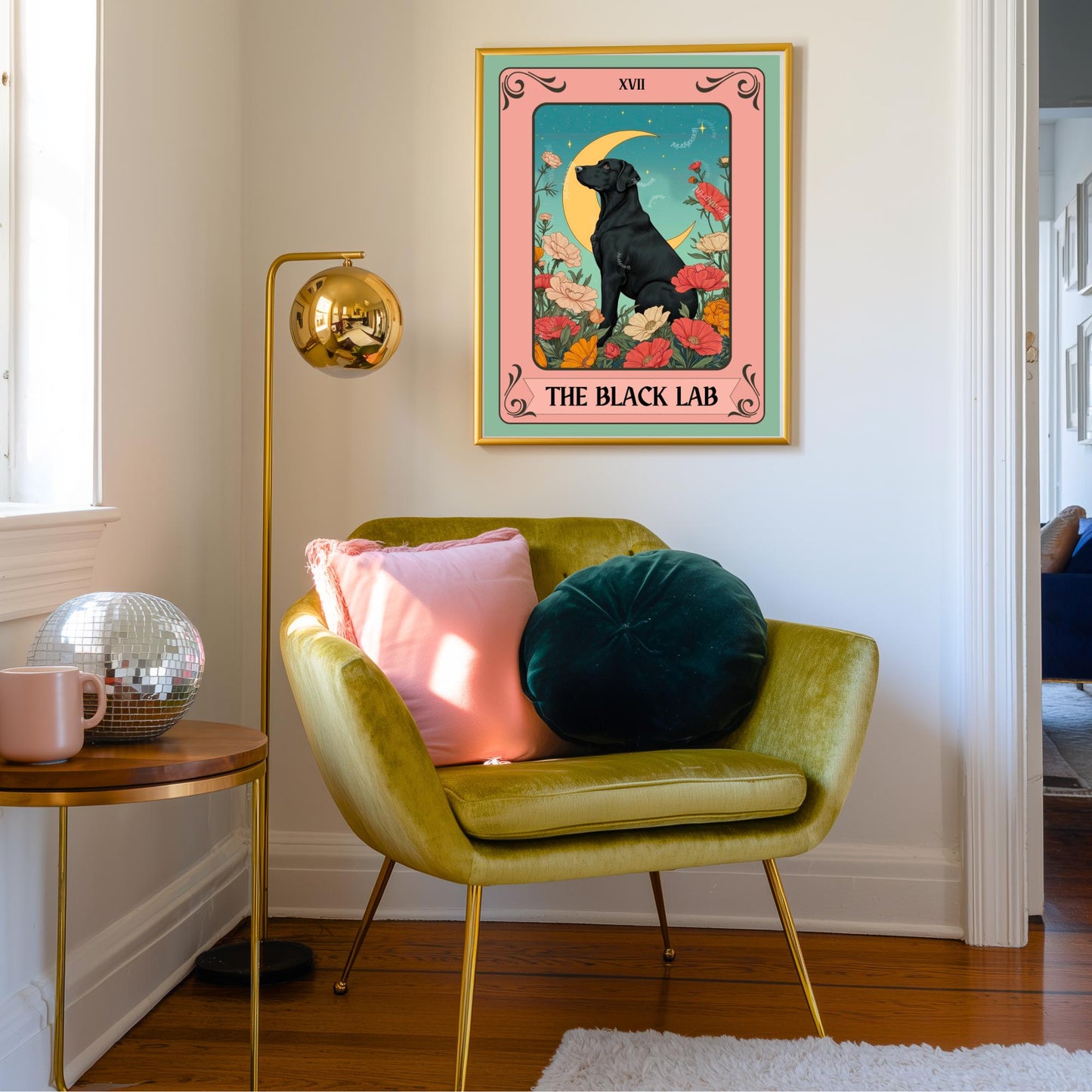 Black Lab Print Tarot Card – Boho Labrador Retriever Print Wall Decor Dog Owner Gift