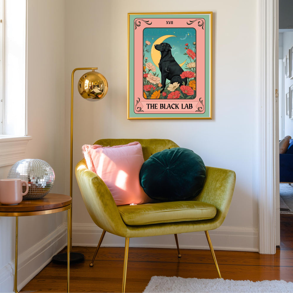 Black Lab Print Tarot Card – Boho Labrador Retriever Print Wall Decor Dog Owner Gift