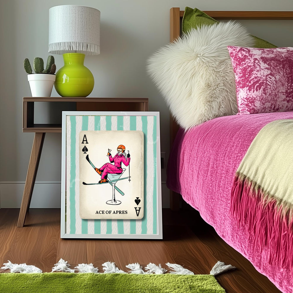 Apres Ski Print - Ski Wall Decor Funky Vintage Skiing Wall Decor Skier Art Print Retro Trendy Playing Card Wall Print
