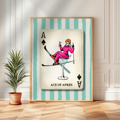 Apres Ski Print - Ski Wall Decor Funky Vintage Skiing Wall Decor Skier Art Print Retro Trendy Playing Card Wall Print