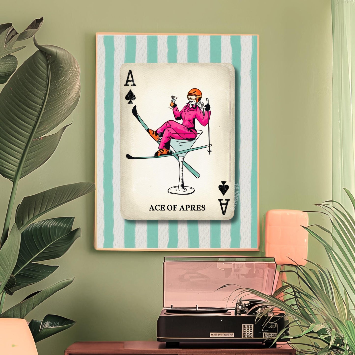 Apres Ski Print - Ski Wall Decor Funky Vintage Skiing Wall Decor Skier Art Print Retro Trendy Playing Card Wall Print