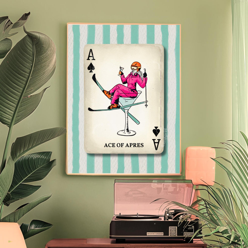 Apres Ski Print - Ski Wall Decor Funky Vintage Skiing Wall Decor Skier Art Print Retro Trendy Playing Card Wall Print