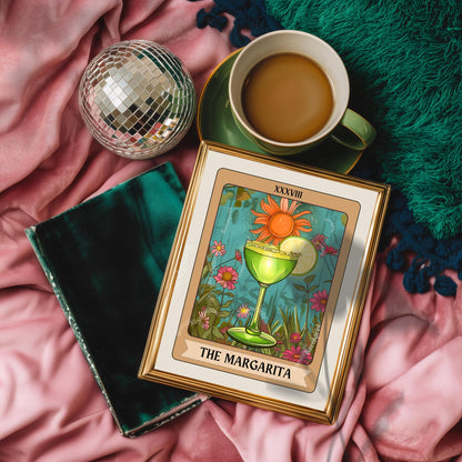 Margarita Tarot Card Print - Witchy Bar Cat Decor Boho Eclectic Wall Art Cocktail Gift Ideas