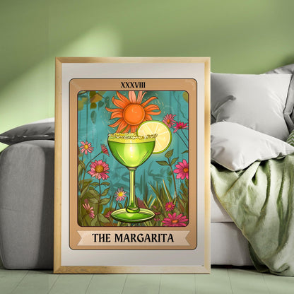 Margarita Tarot Card Print - Witchy Bar Cat Decor Boho Eclectic Wall Art Cocktail Gift Ideas