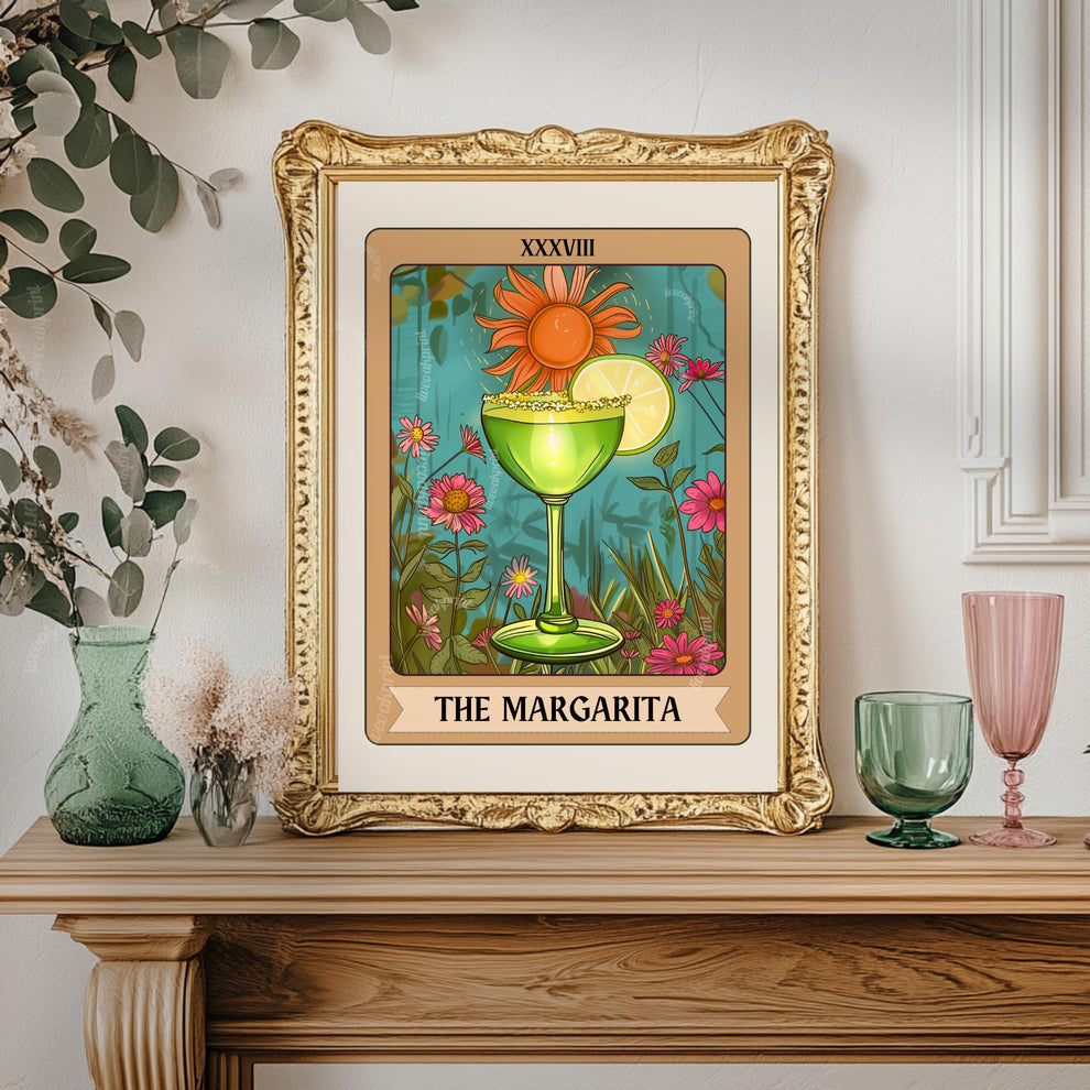 Margarita Tarot Card Print - Witchy Bar Cat Decor Boho Eclectic Wall Art Cocktail Gift Ideas