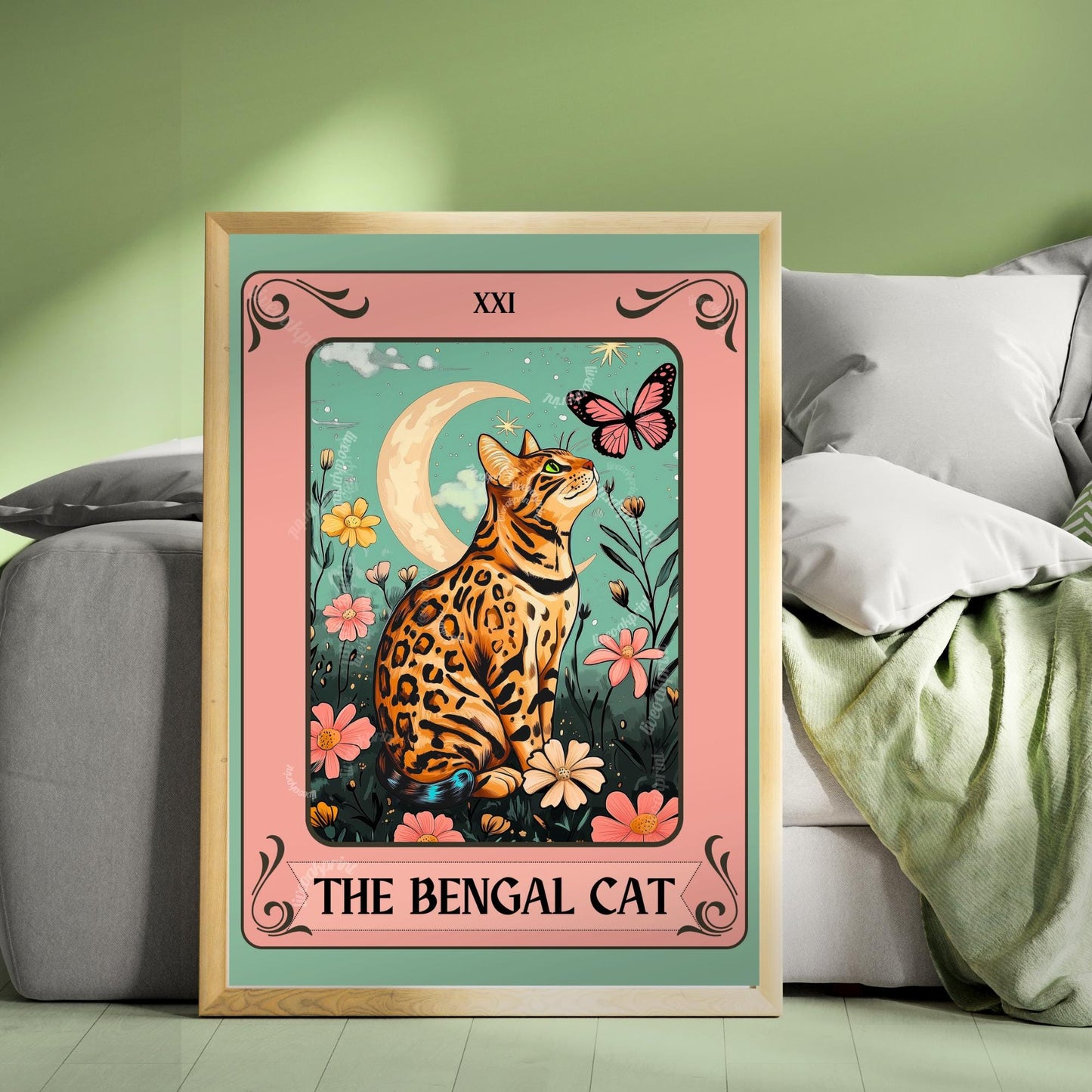 The Bengal Cat Tarot Card - Gift For Cat Owners Wall Art Witchy Cat Decor