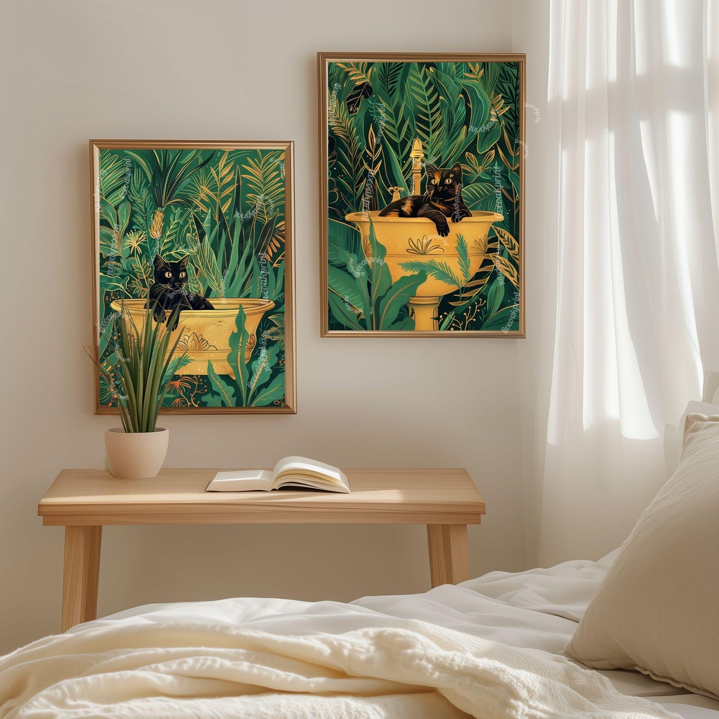 Cat in A Sink Print - Green and Gold Tortoiseshell Cat