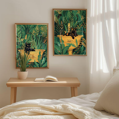 Cat in A Sink Print - Green and Gold Tortoiseshell Cat